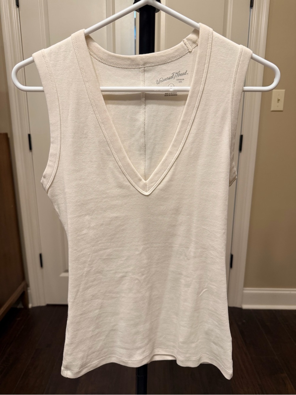 Cream V-Neck Ribbed Tank